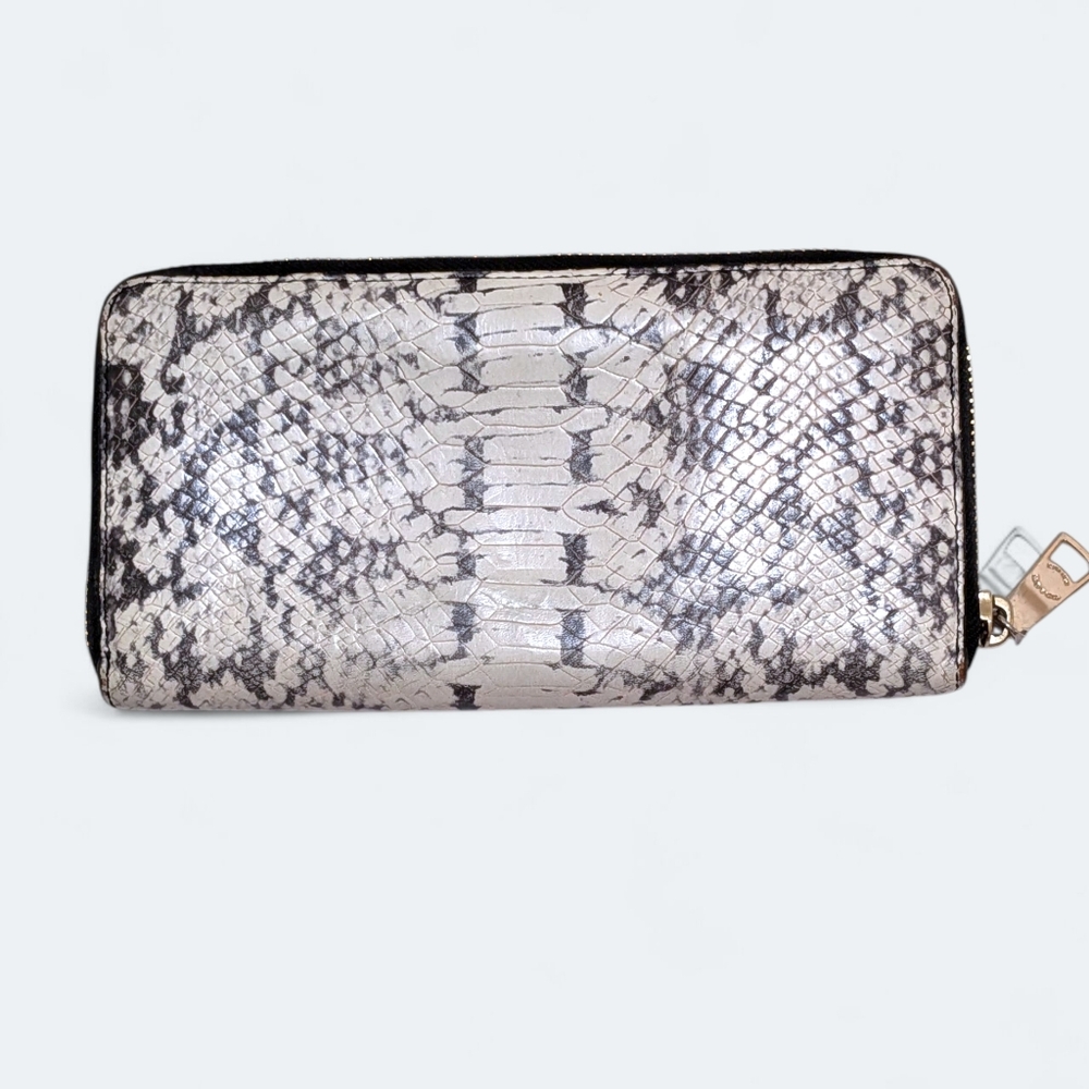 Coach Python Embossed Zip Wallet Black White Snak… - image 2